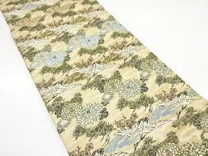 アンティーク　鶴に菊・松梅模様織出し丸帯（材料）